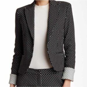 ASOS Polkadot Embroidered Fitted Blazer Jacket - Navy Blue White Polka Dots
